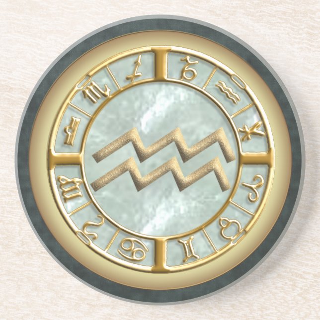 Aquarius Zodiac Sign Sandstone Coaster (Front)