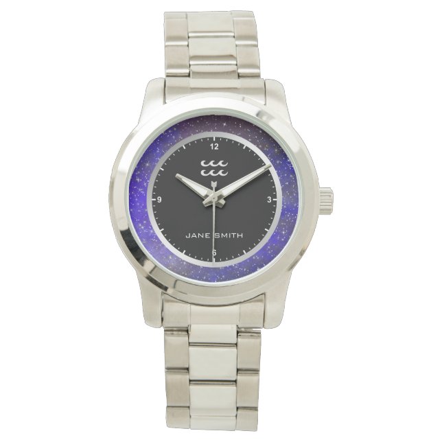Aquarius Zodiac Sign Symbol Galaxy Stars Custom Watch (Front)