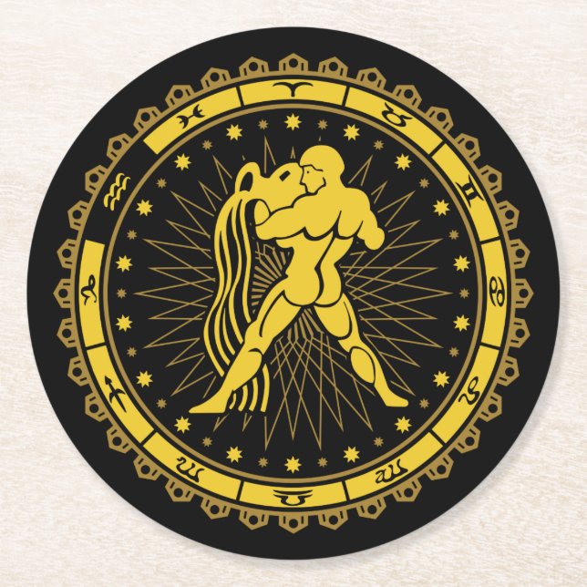 Aquarius - Zodiac Sign - Symbol - Horoscope Round Paper Coaster (Front)