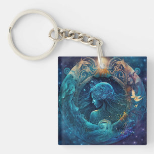 Aquarius Zodiac Sign Watercolor Design Keychain