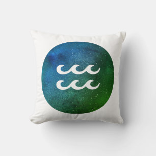 Aquarius Zodiac Sign White Teal Blue Green Throw Pillow