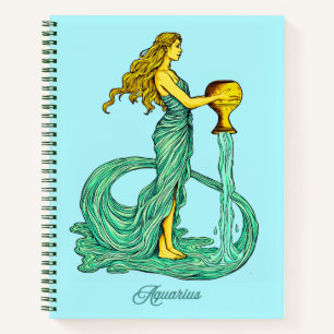 Aquarius Zodiac Sign, Woman with Flowing Water Notebook