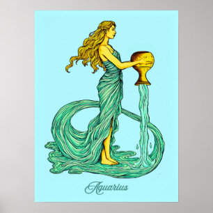 Aquarius Zodiac Sign, Woman with Flowing Water Poster