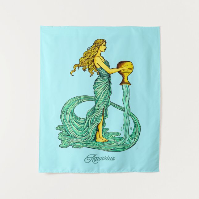 Aquarius Zodiac Sign, Woman with Flowing Water Tapestry (Front)