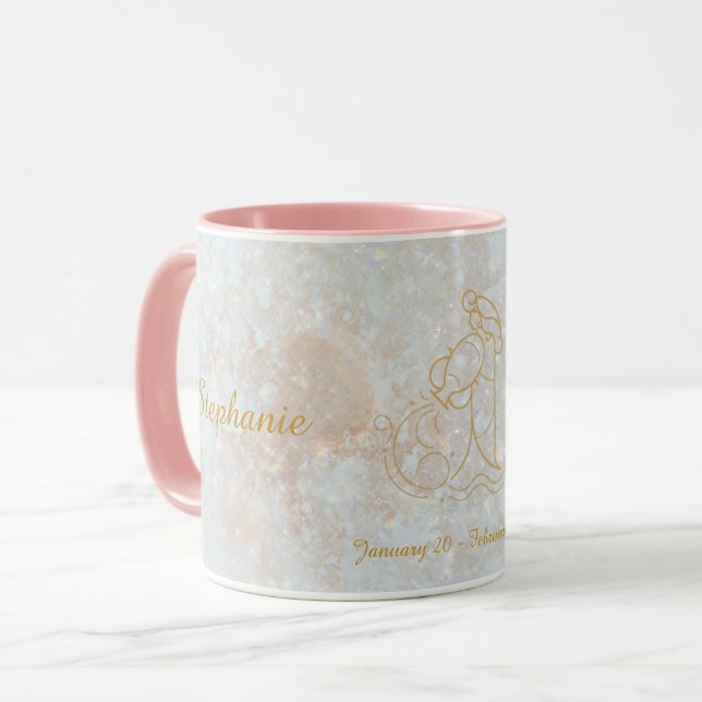 Aquarius Zodiac Star Sign Cosmic Monogram Glitter Mug (Front Left)