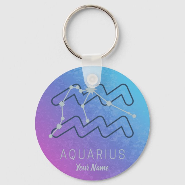 Aquarius Zodiac Star Sign Watercolor Horoscope Keychain (Front)