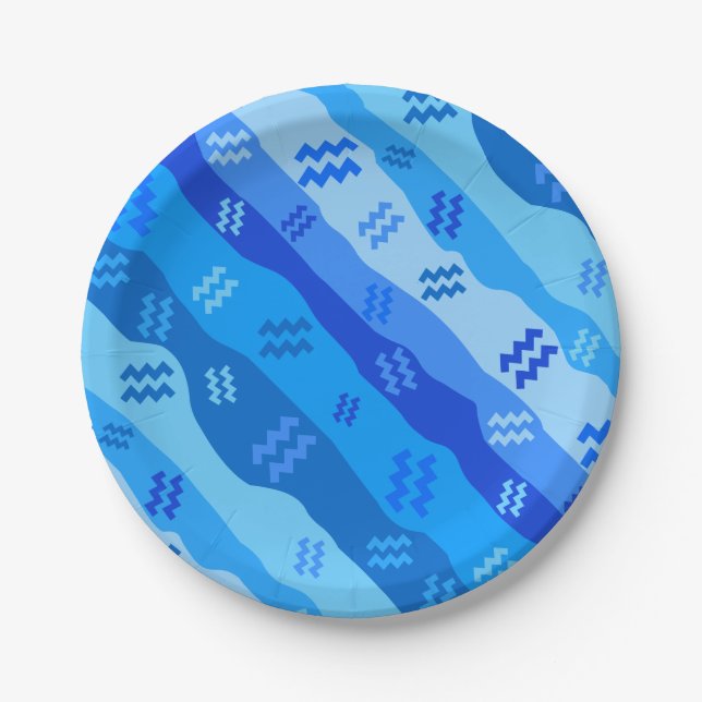 Aquarius Zodiac Stripes Paper Plate (Front)