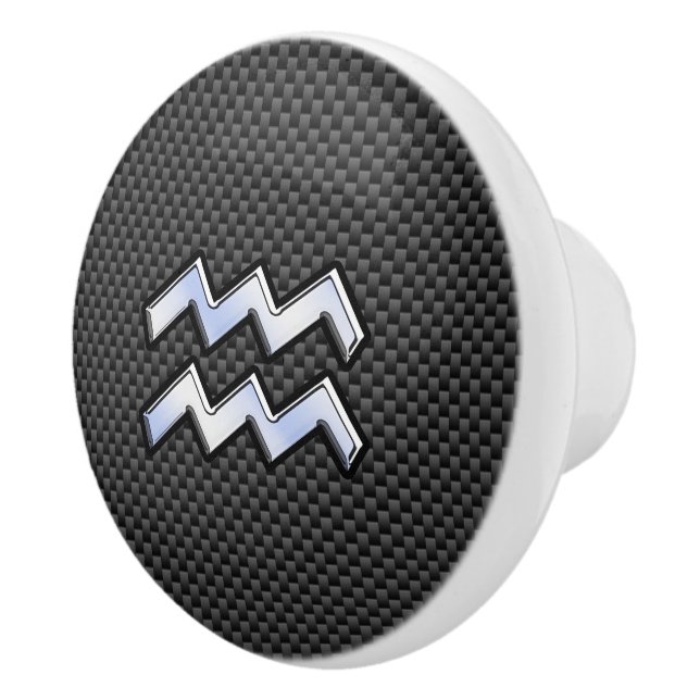 Aquarius Zodiac Symbol Carbon Fibre Decor Ceramic Knob (Right)