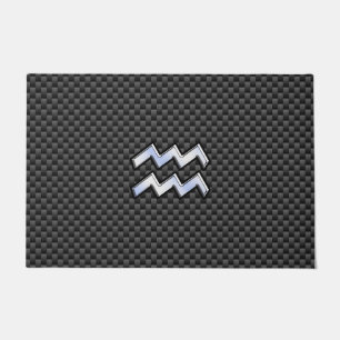 Aquarius Zodiac Symbol Carbon Fibre Decor Doormat