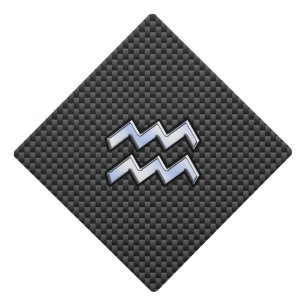 Aquarius Zodiac Symbol Carbon Fibre Decor Graduation Cap Topper
