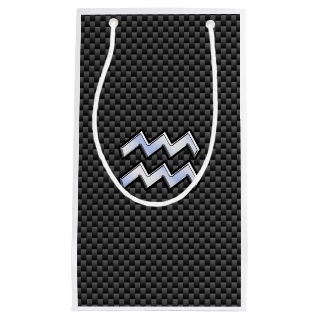 Aquarius Zodiac Symbol Carbon Fibre Decor Small Gift Bag (Front)