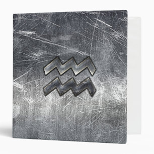 Aquarius Zodiac Symbol Distressed Silver Steel Binder