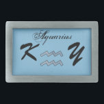 Aquarius Zodiac Symbol Element by Kenneth Yoncich Rectangular Belt Buckle<br><div class="desc">Aquarius Zodiac Symbol Element Belt Buckle.
Images Copyright (C) Kenneth Kenji Yoncich. 
All Rights Reserved.</div>