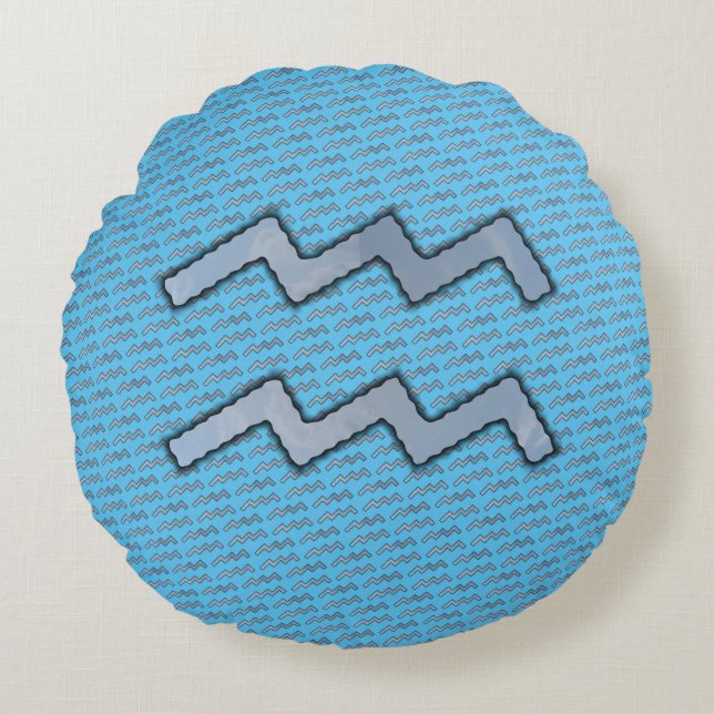 Aquarius Zodiac Symbol Element by Kenneth Yoncich Round Pillow (Front)