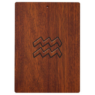 Aquarius Zodiac Symbol Mahogany Style Clipboard