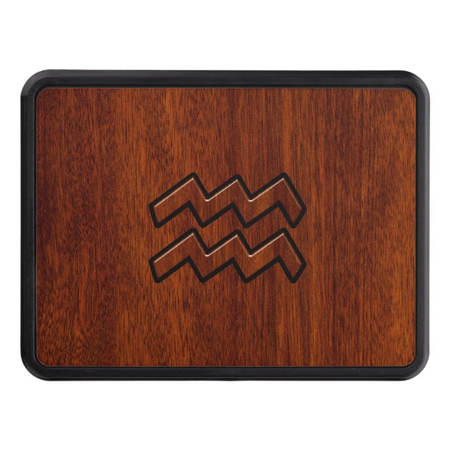 Aquarius Zodiac Symbol Mahogany Style Trailer Hitch Cover (Front)