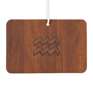 Aquarius Zodiac Symbol Mahogany Wood Style Air Freshener