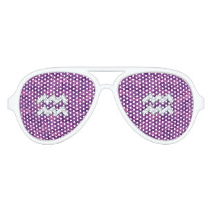 Aquarius Zodiac Symbol on fuchsia digital camo Aviator Sunglasses