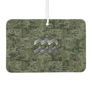 Aquarius Zodiac Symbol on Green Digital Camouflage Air Freshener