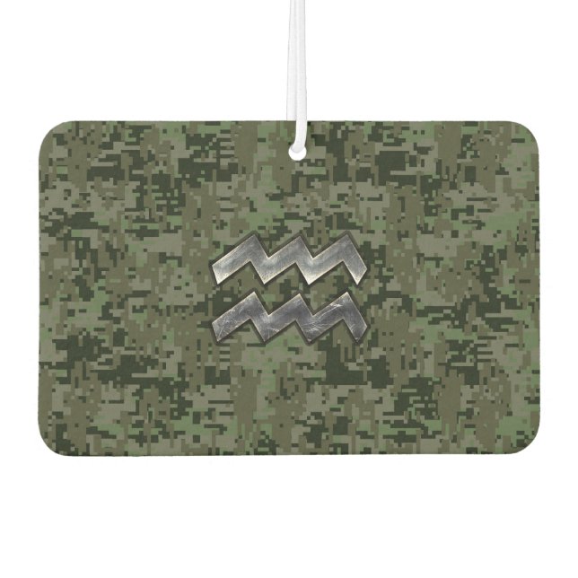Aquarius Zodiac Symbol on Green Digital Camouflage Air Freshener (Front)