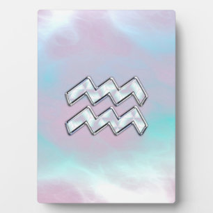 Aquarius Zodiac Symbol on Mother of Pearl Decor Plaque