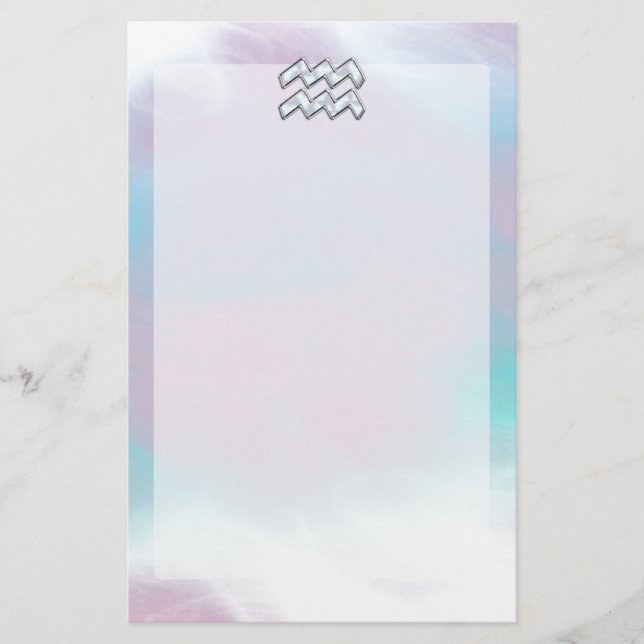 Aquarius Zodiac Symbol on Mother of Pearl Decor Stationery (Front)