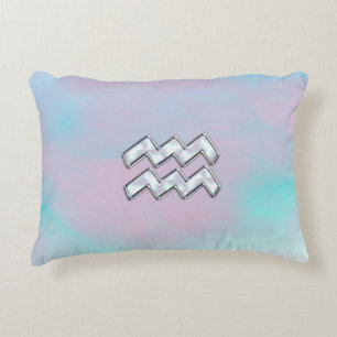 Aquarius Zodiac Symbol on Mother of Pearl Nacre Accent Pillow