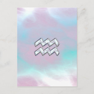 Aquarius Zodiac Symbol on Mother of Pearl Nacre Postcard