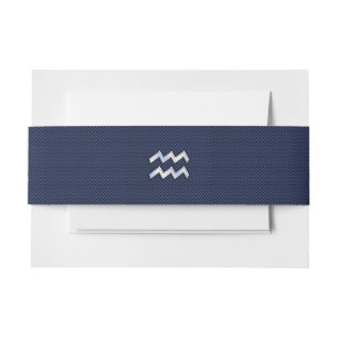 Aquarius Zodiac Symbol on Navy Blue Carbon Fibre Invitation Belly Band