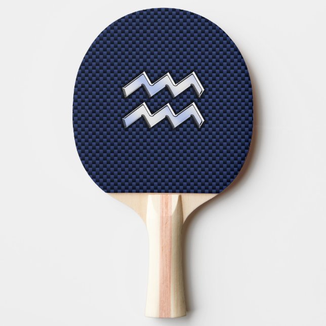 Aquarius Zodiac Symbol on Navy Blue Carbon Fibre Ping Pong Paddle (Front)