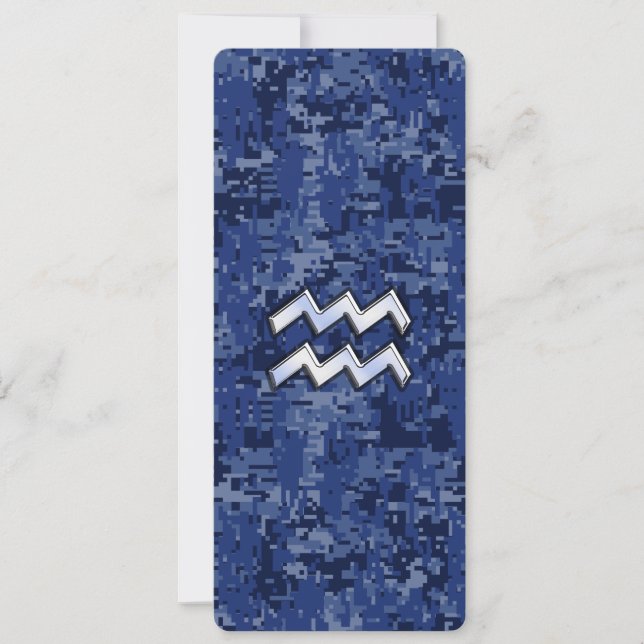 Aquarius Zodiac Symbol on navy blue digital camo (Front)