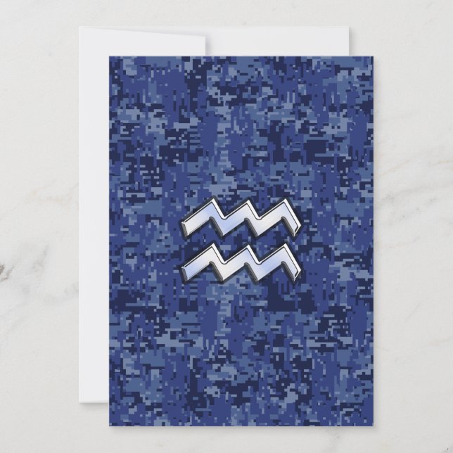 Aquarius Zodiac Symbol on navy blue digital camo (Front)