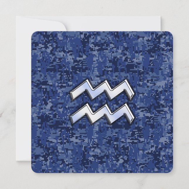 Aquarius Zodiac Symbol on navy blue digital camo (Front)