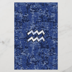 Aquarius Zodiac Symbol on navy blue digital camo Flyer