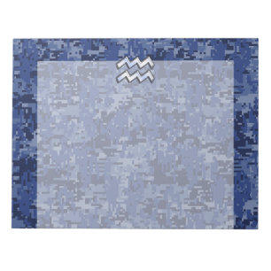 Aquarius Zodiac Symbol on navy blue digital camo Notepad