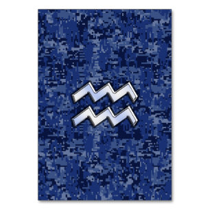 Aquarius Zodiac Symbol on navy blue digital camo Table Number