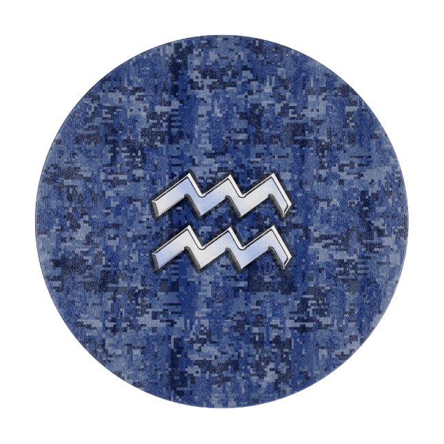 Aquarius Zodiac Symbol on Navy Digital Camouflage Cutting Board (Front)