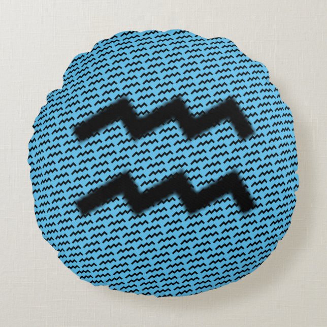 Aquarius Zodiac Symbol Standard by Kenneth Yoncich Round Pillow (Front)