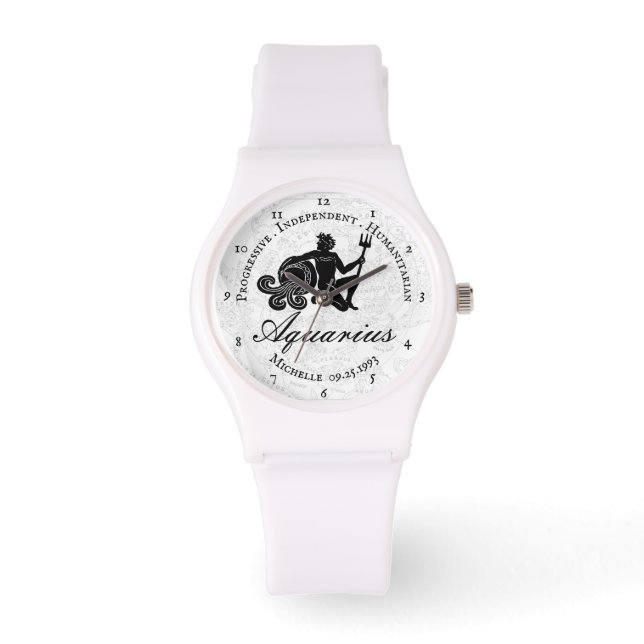 Aquarius Zodiac Traits  Vintage Black White Custom Watch (Front)