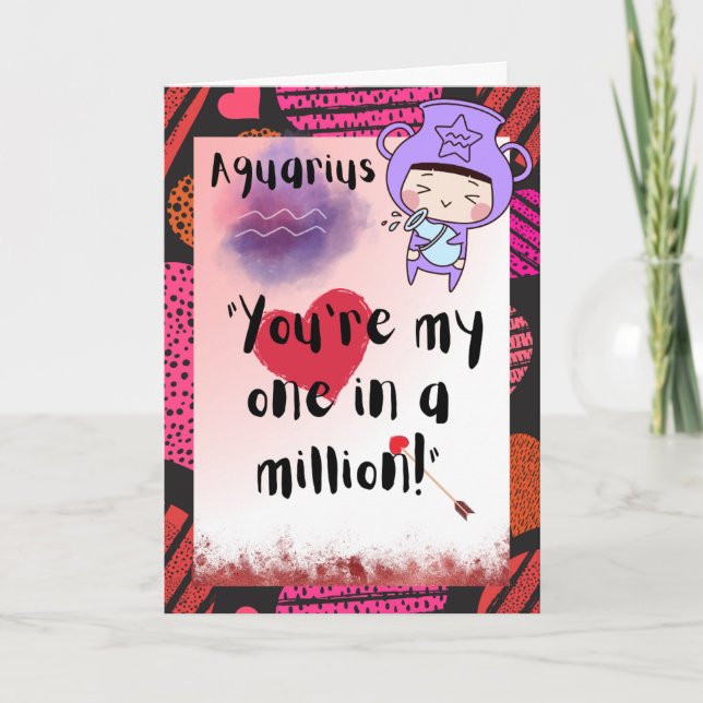 Aquarius Zodiac Valentines Personalized Card (Front)