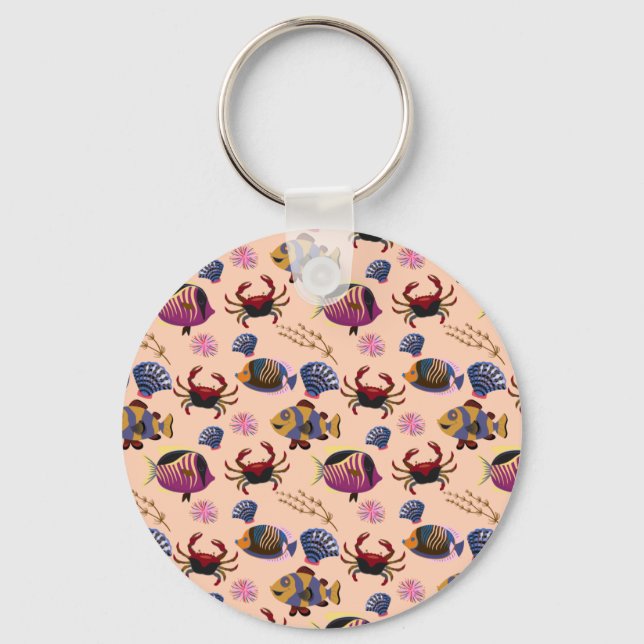 Aquatic animals pattern | ocean underwater life 10 keychain (Front)