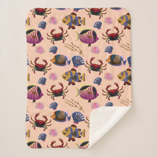 Aquatic animals pattern ocean underwater life 10 sherpa blanket