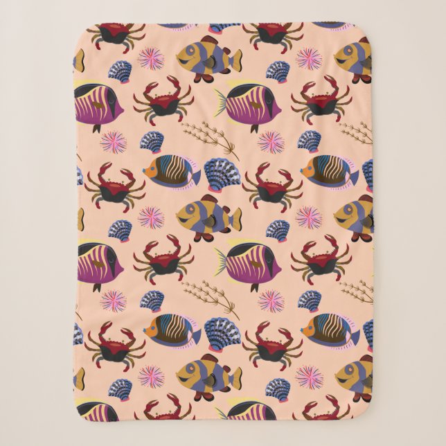 Aquatic animals pattern | ocean underwater life 10 sherpa blanket (Front)