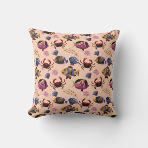 Aquatic animals pattern   ocean underwater life 10 throw pillow