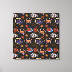 Aquatic animals pattern ocean underwater life 11 canvas print