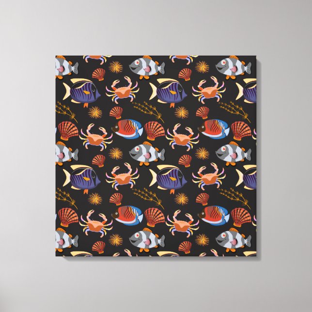 Aquatic animals pattern | ocean underwater life 11 canvas print (Front)