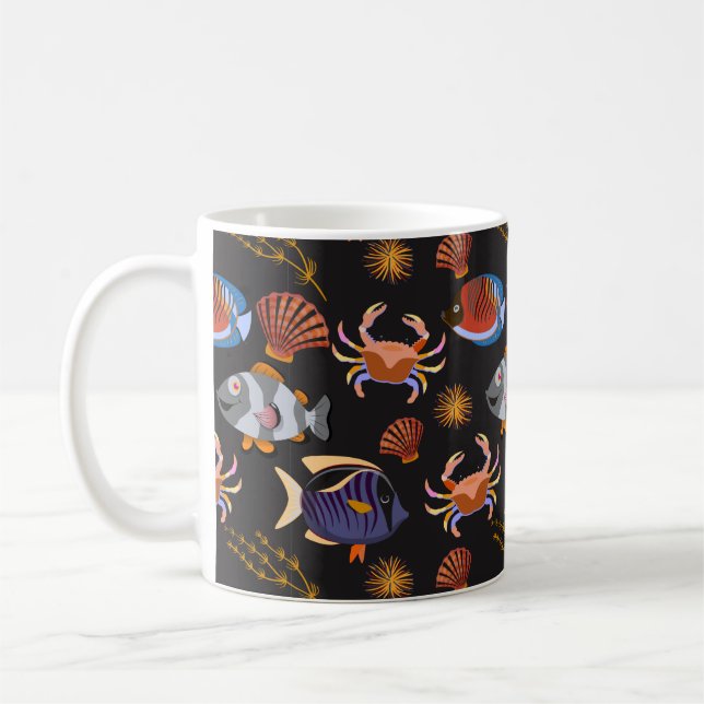 Aquatic animals pattern | ocean underwater life 11 coffee mug (Left)