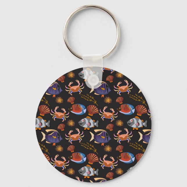 Aquatic animals pattern | ocean underwater life 11 keychain (Front)