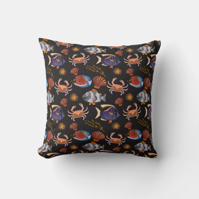 Aquatic animals pattern | ocean underwater life 11 throw pillow (Front)
