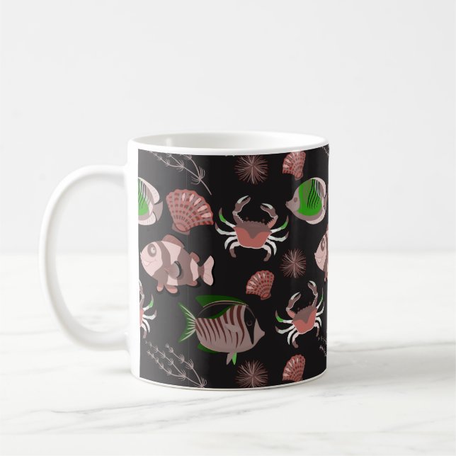 Aquatic animals pattern | ocean underwater life 12 coffee mug (Left)